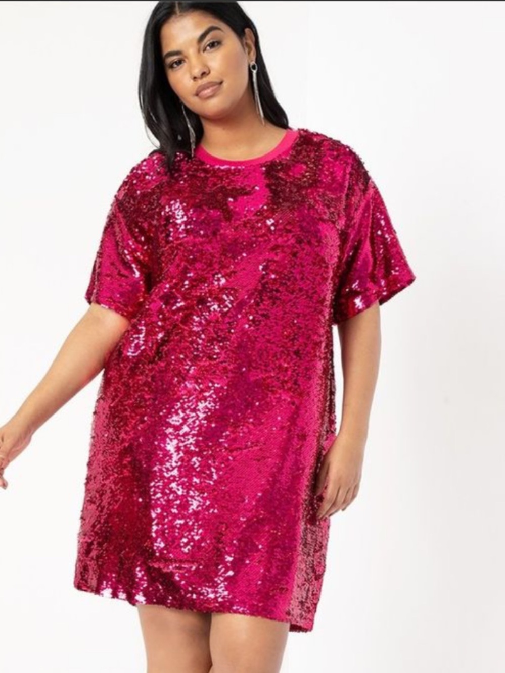 Eloquii Magenta Sequin T-Shirt Mini Dress Plus Size 18